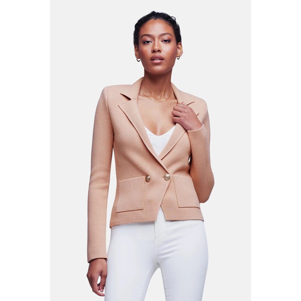 L’Agence Sofia Cardigan Blazer S Pink Cotton Blend Knit Double Breasted